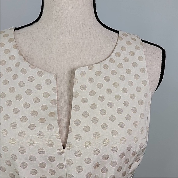 Anthropologie Quillaree Metallic Gold Jacquard Polka Dot Cream A-line Dress 4 - Picture 8 of 14